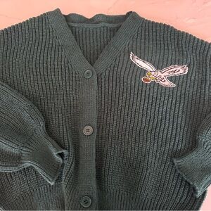 Green Button-Up Sweater with Eagles logo